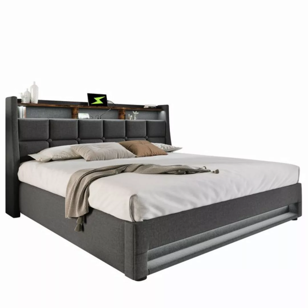 Gotagee Polsterbett Jugendbett Doppelbett Leinen Metallrahmen mit USB 160x2 günstig online kaufen