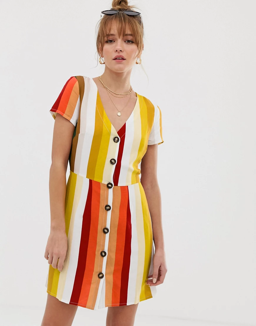 Glamorous – Geknöpftes Minikleid mit breiten Streifen-Mehrfarbig günstig online kaufen