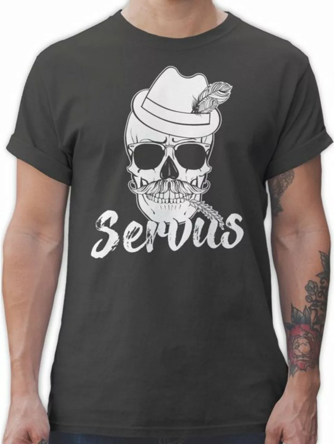 Shirtracer T-Shirt Bayern Totenkopf Servus Weiss Mode für Oktoberfest Herre günstig online kaufen
