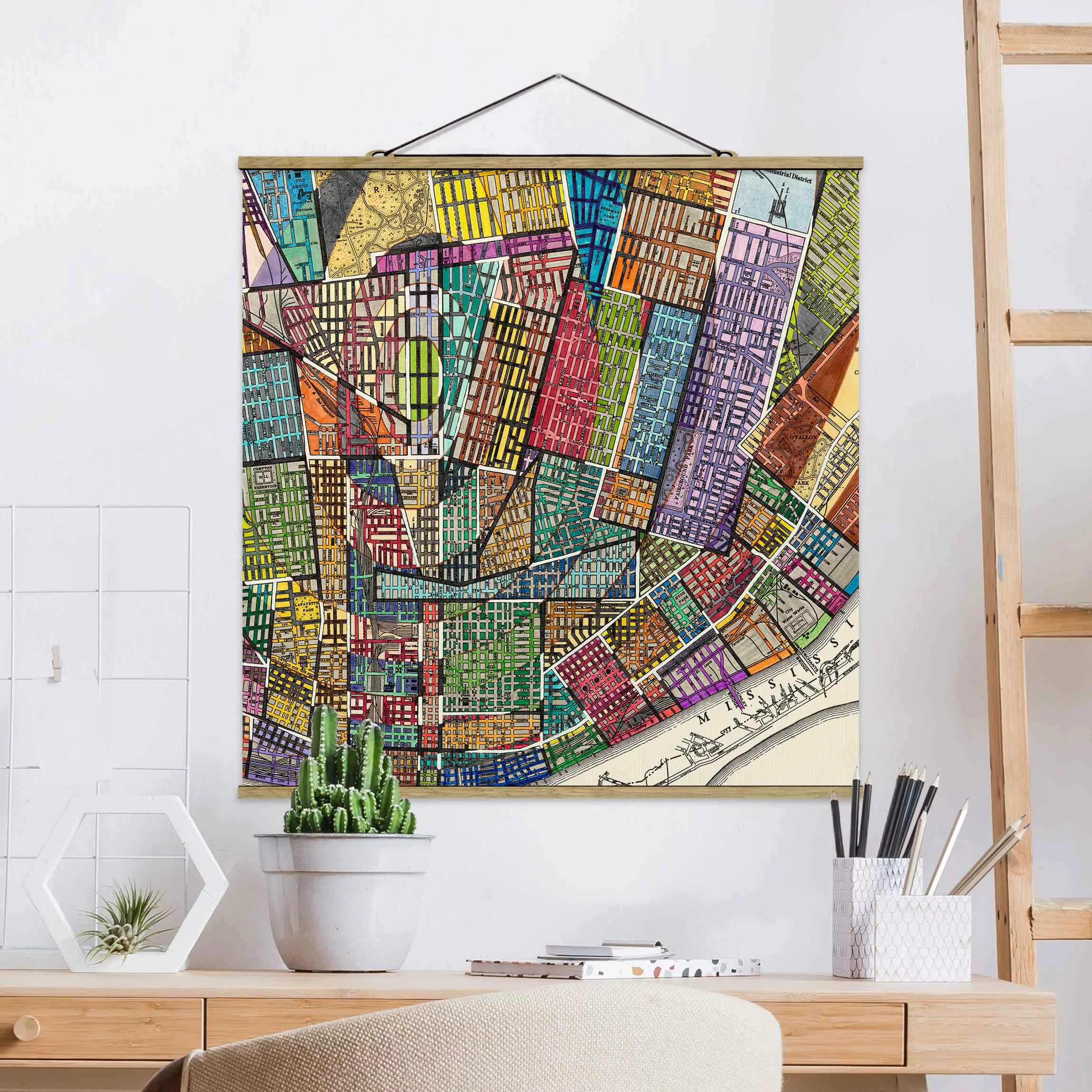 Stoffbild Karten mit Posterleisten - Quadrat Moderne Karte von St. Louis günstig online kaufen