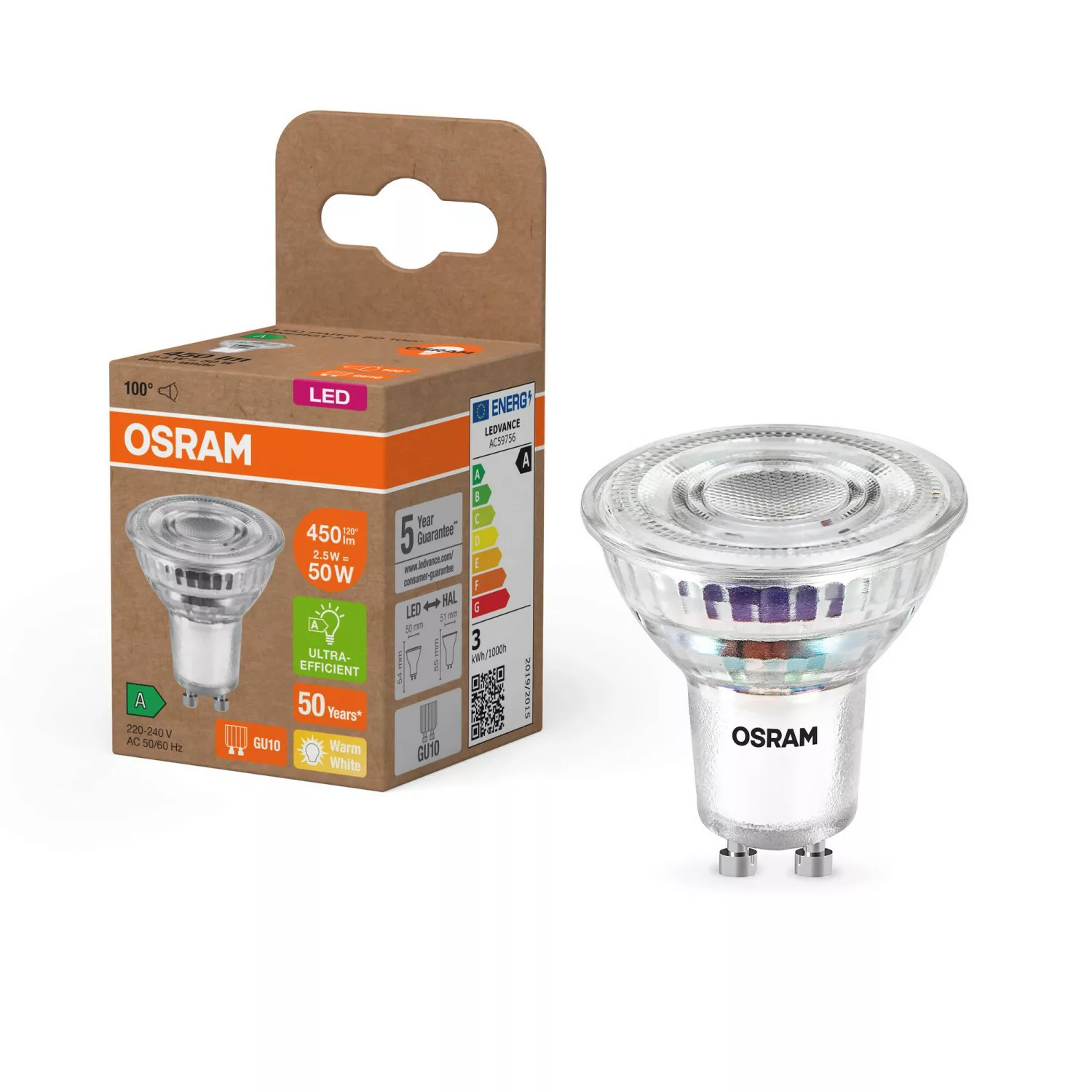 OSRAM LED-Leuchtmittel PAR16 Reflektor GU10 2,5W 100° 2.700K günstig online kaufen