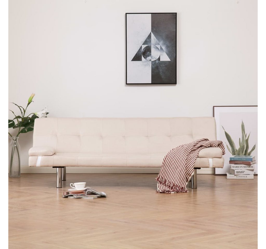 vidaXL Sofa Schlafsofa mit zwei Kissen Creme Polyester günstig online kaufen