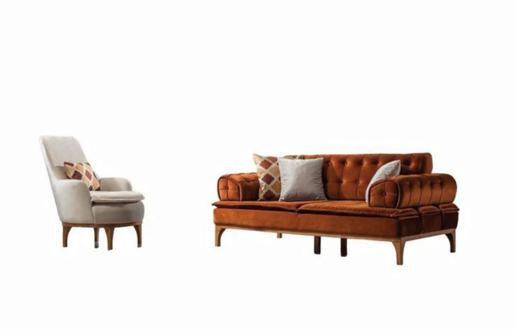 Xlmoebel Sofa Orangen Sitzgruppe Polstermöbel Sofa Sessel Dreisitzer 3+1 Pl günstig online kaufen