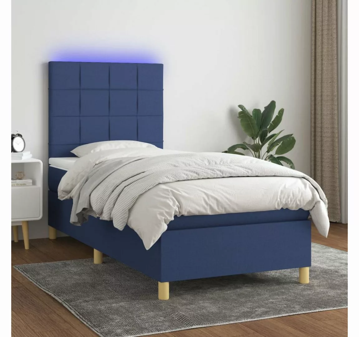 vidaXL Boxspringbett Boxspringbett mit Matratze LED Blau 90x200 cm Stoff Be günstig online kaufen