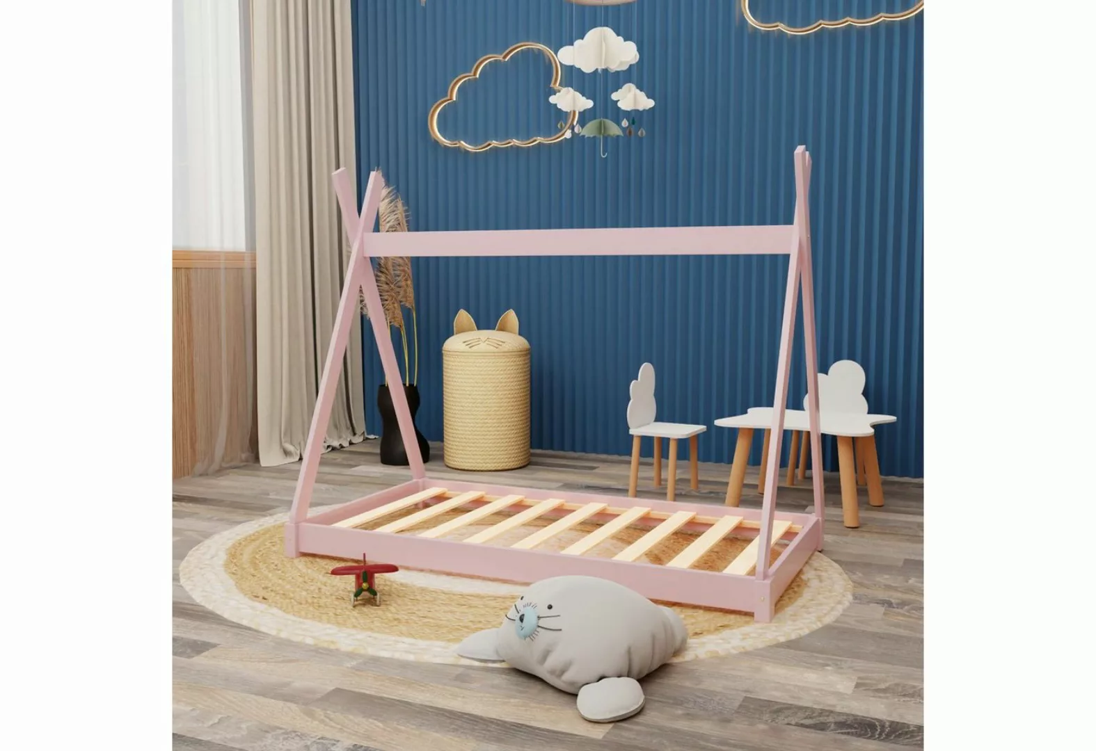 HAGO Kinderbett Montessori Kinderbett 160x80cm rosa Tipi Spielbett Zeltform günstig online kaufen