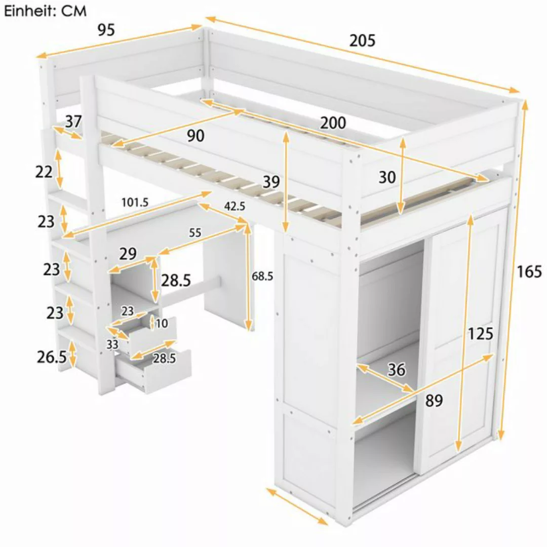 TavilaEcon Hochbett vielseitiges Kinderbett Jugendbett, 90 x 200cm ausgesta günstig online kaufen