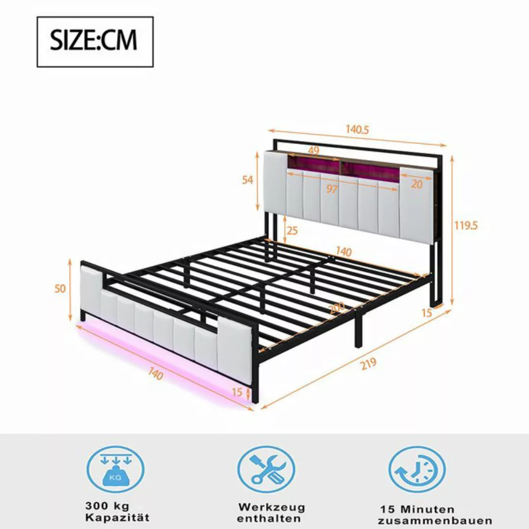 Sweiko Polsterbett mit LED-Licht und USB-Steckdose, (lagerfähig, Bettgestel günstig online kaufen