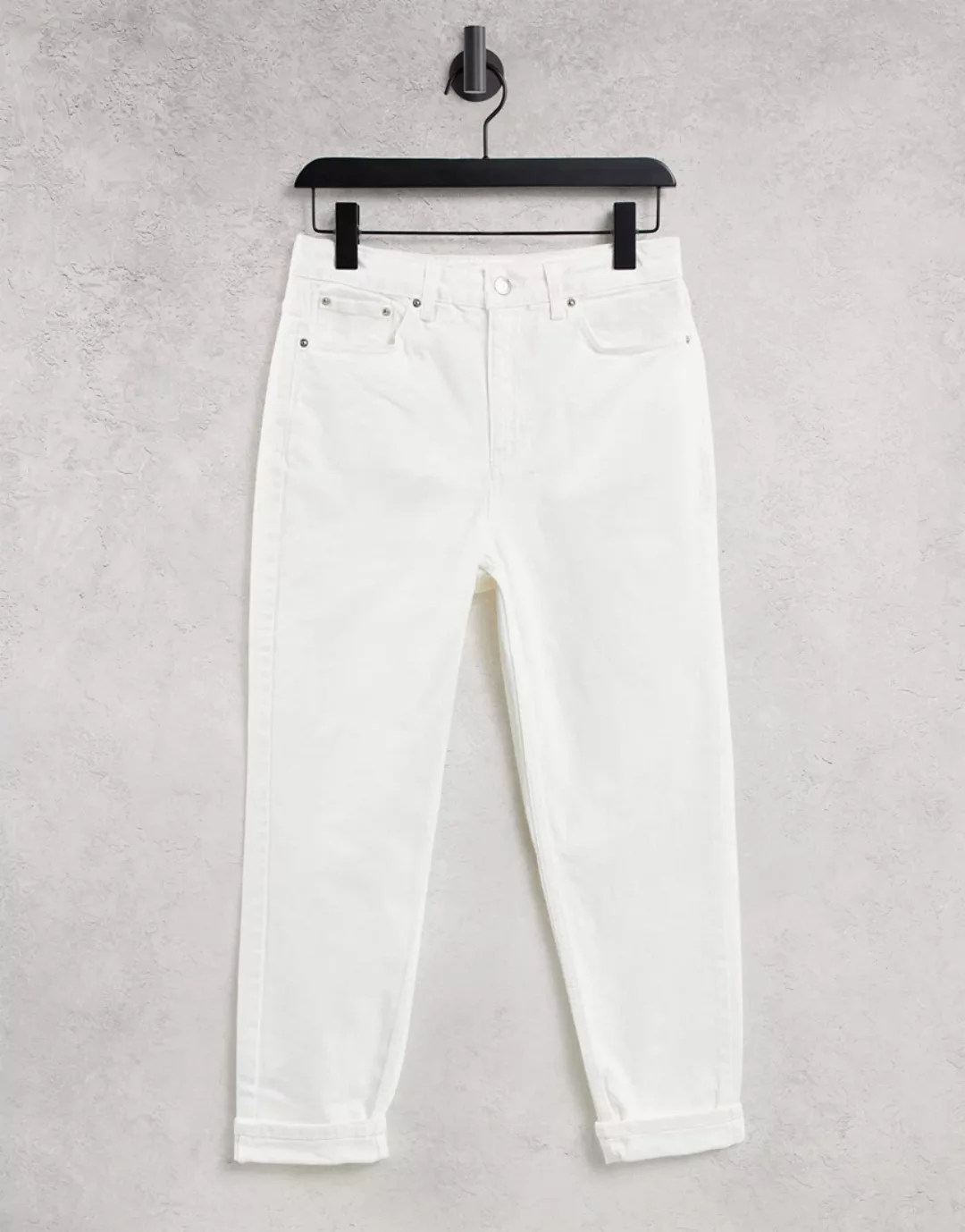 Topshop – Hochwertige, schmal zulaufende Mom-Jeans in Weiß günstig online kaufen