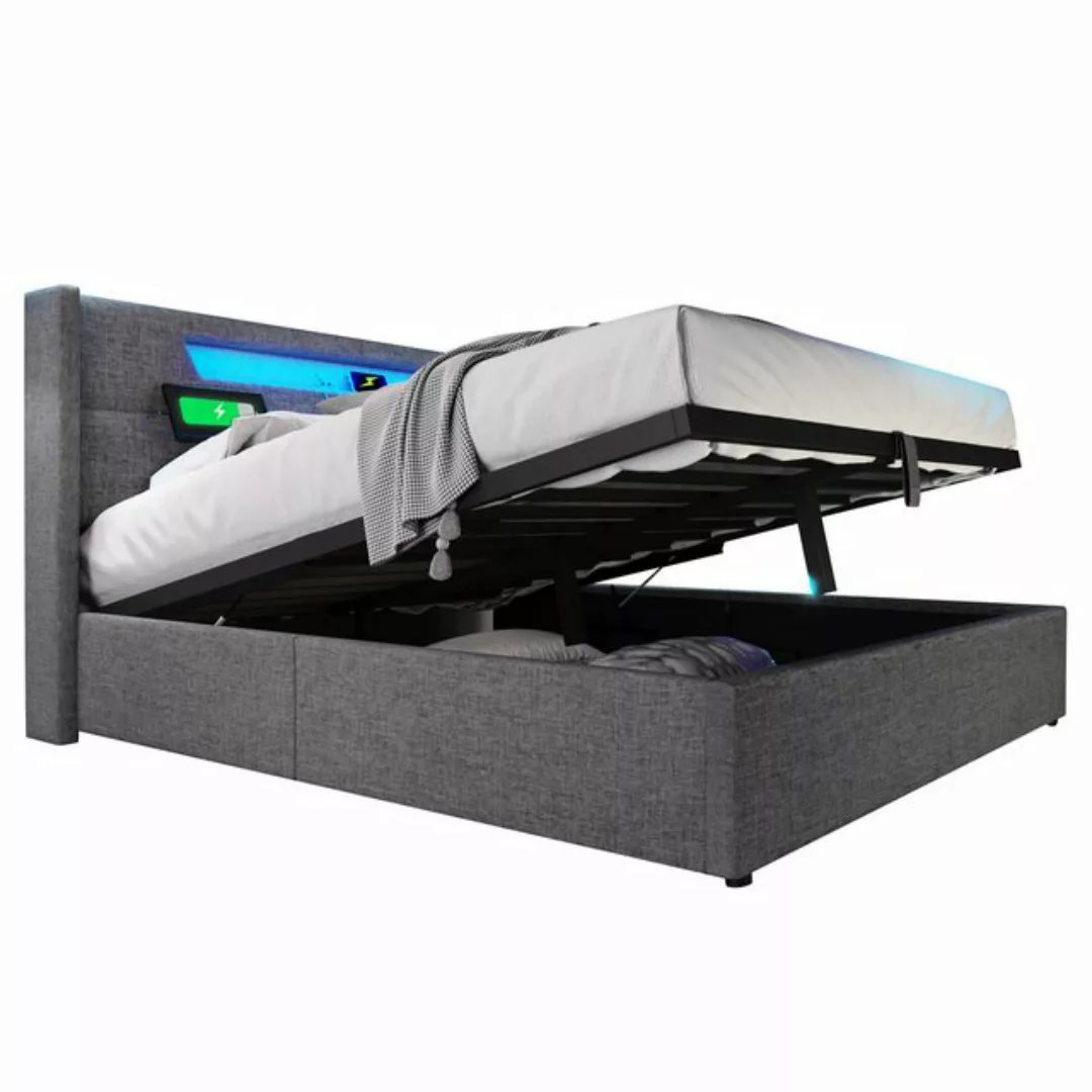 DOPWii Polsterbett Doppelbett,Polsterbett mit USB Typ C Ladefunktion,LED-Li günstig online kaufen