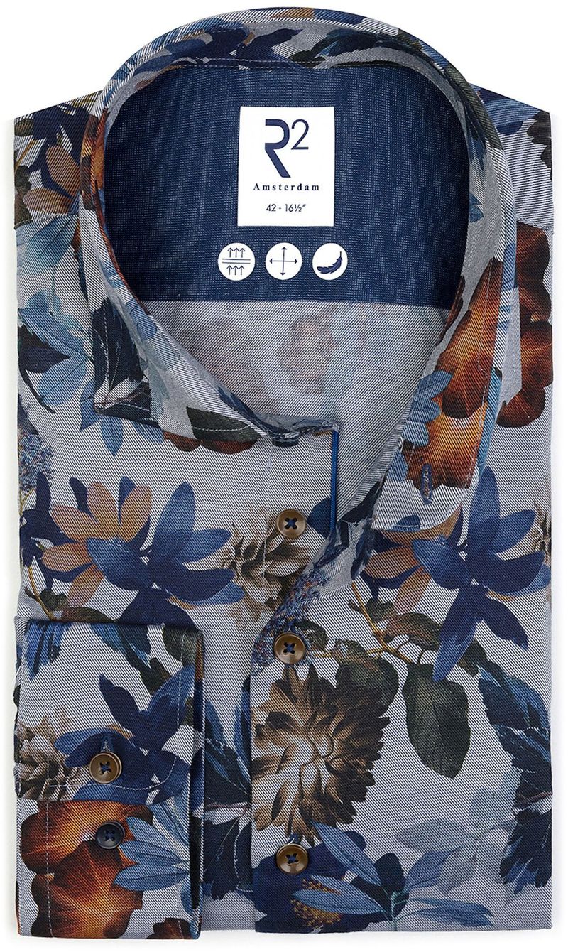 R2 Hemd Flower Flanel Blau - Größe 41 günstig online kaufen