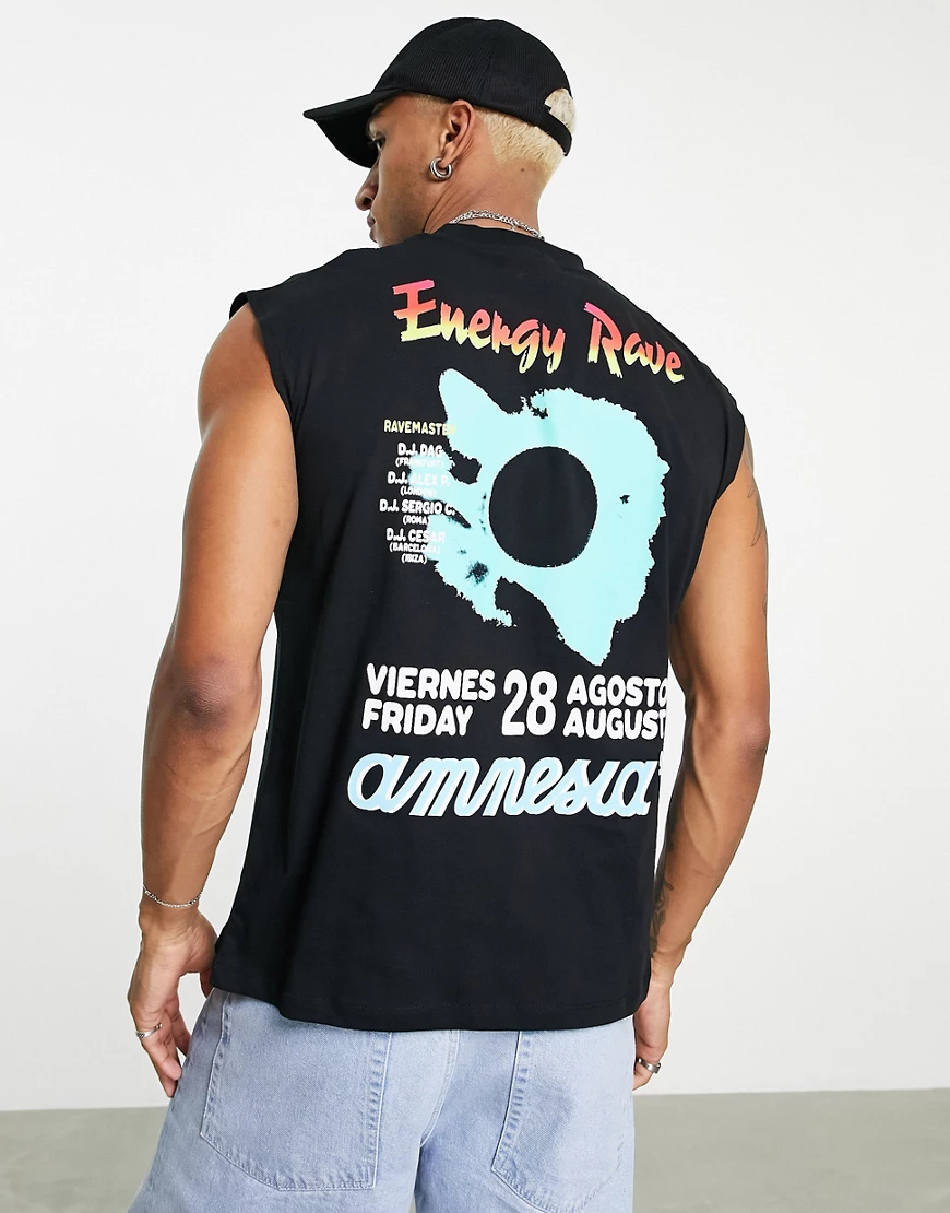 ASOS DESIGN – Trägershirt in Schwarz mit „Amnesia Ibiza“-Grafikprint günstig online kaufen