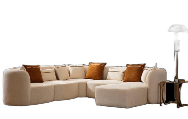 Xlmoebel Ecksofa Beige Modernes L-förmiges Sofa für das Wohnzimmer mit Pouf günstig online kaufen