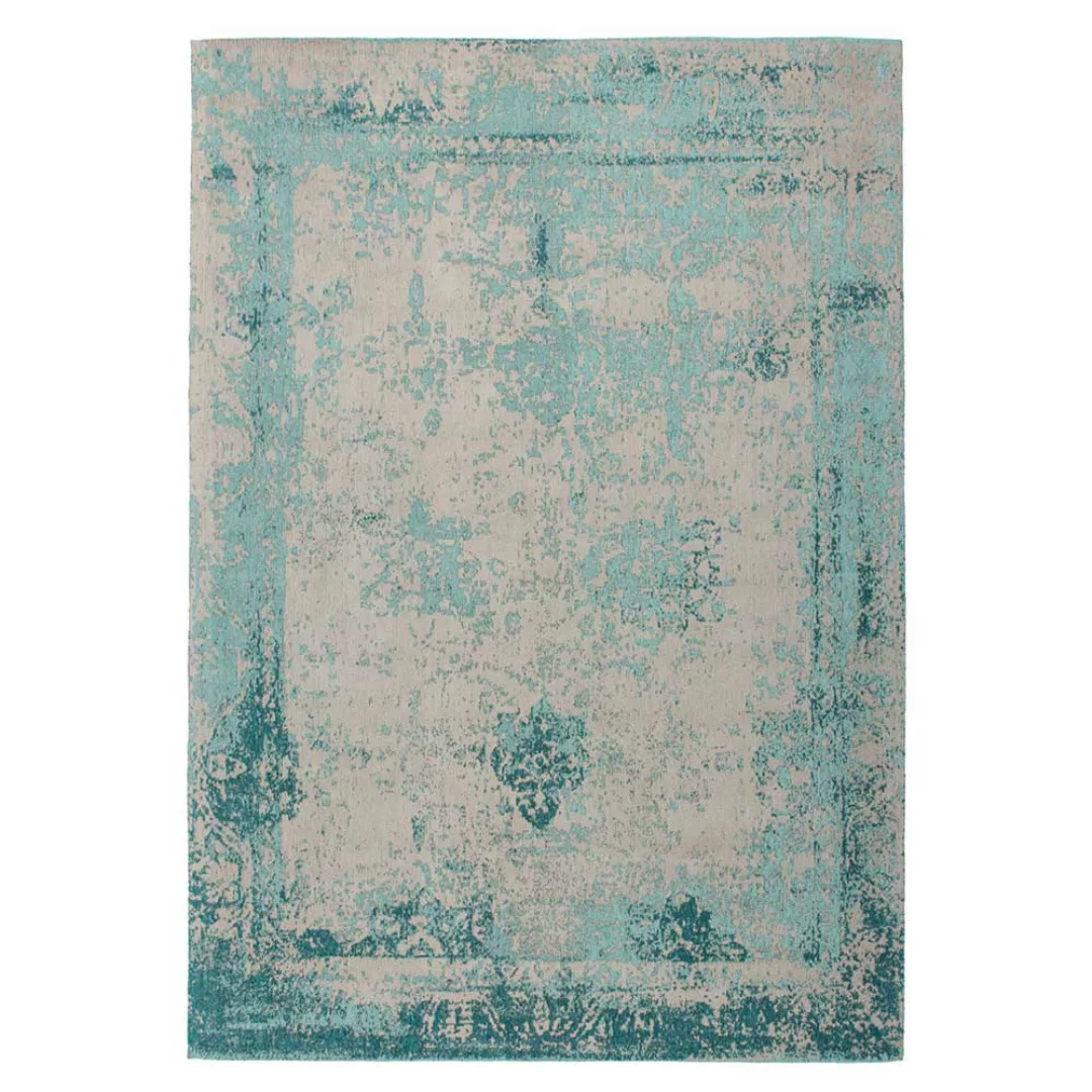 Vintage Teppich aus Chenillegewebe Türkis und Beige günstig online kaufen