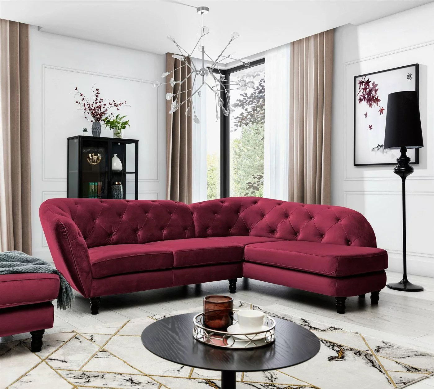 Fun Möbel Ecksofa Ecksofa Designersofa CHARLOTTE in Stoff Matt Velvet, 1 Te günstig online kaufen