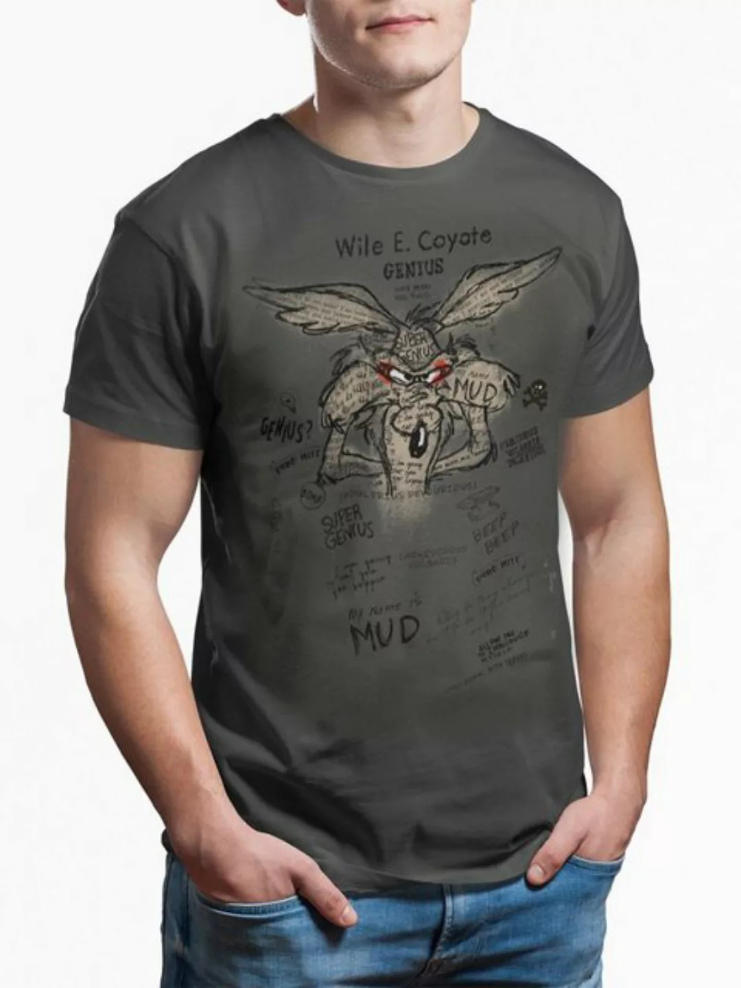 Looney Tunes Wile E. Coyote Genius Herren T-Shirt grey/white günstig online kaufen