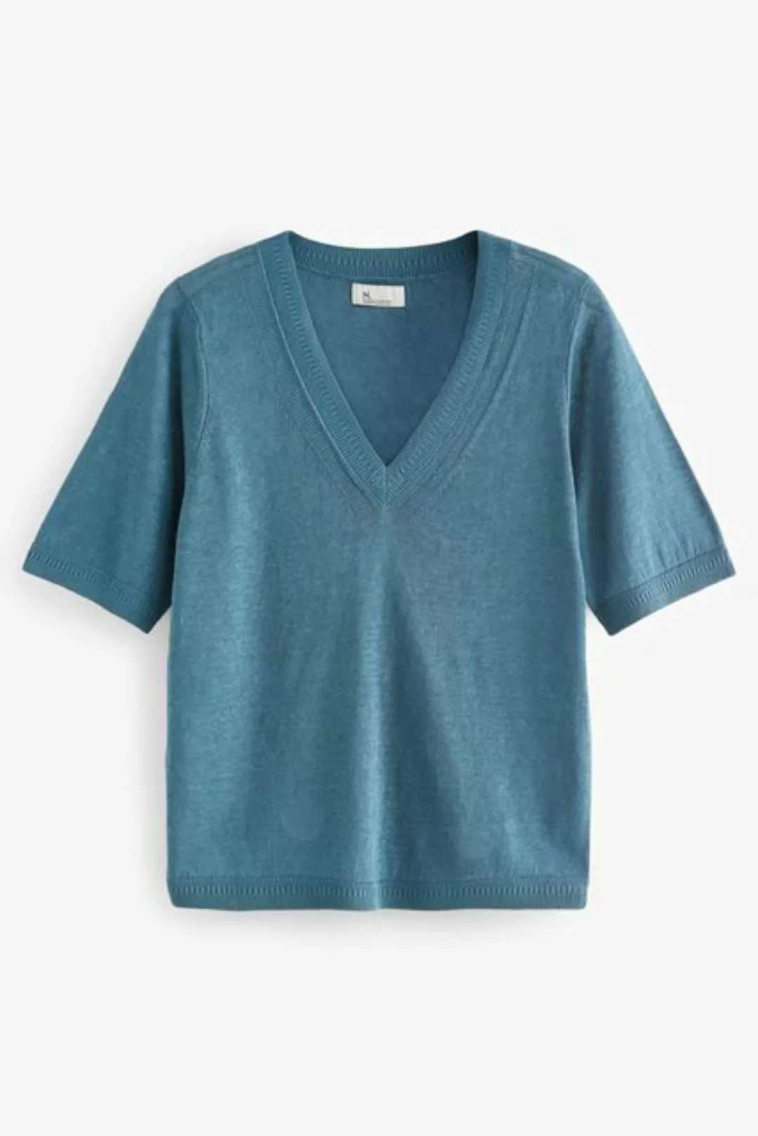 Next T-Shirt Gestricktes T-Shirt mit V-Ausschnitt aus Leinen (1-tlg) günstig online kaufen