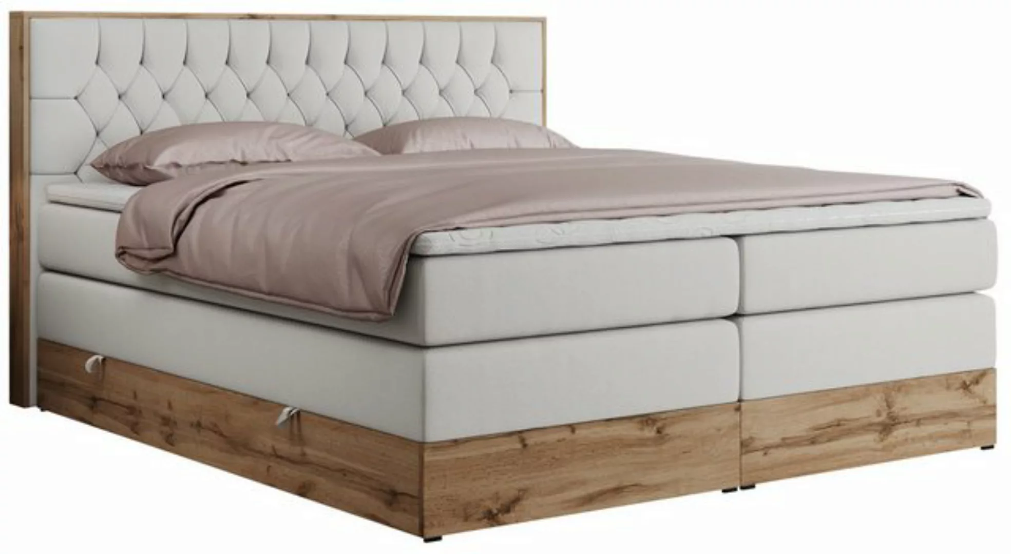 MKS MÖBEL Boxspringbett AMORE KING (Set, Holzrahmen in Eiche-Optik, Topper günstig online kaufen