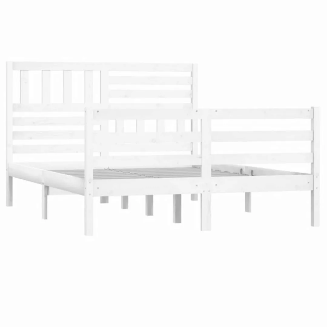 vidaXL Bettgestell Massivholzbett Weiß 140x190 cm Bett Bettrahmen Bettgeste günstig online kaufen