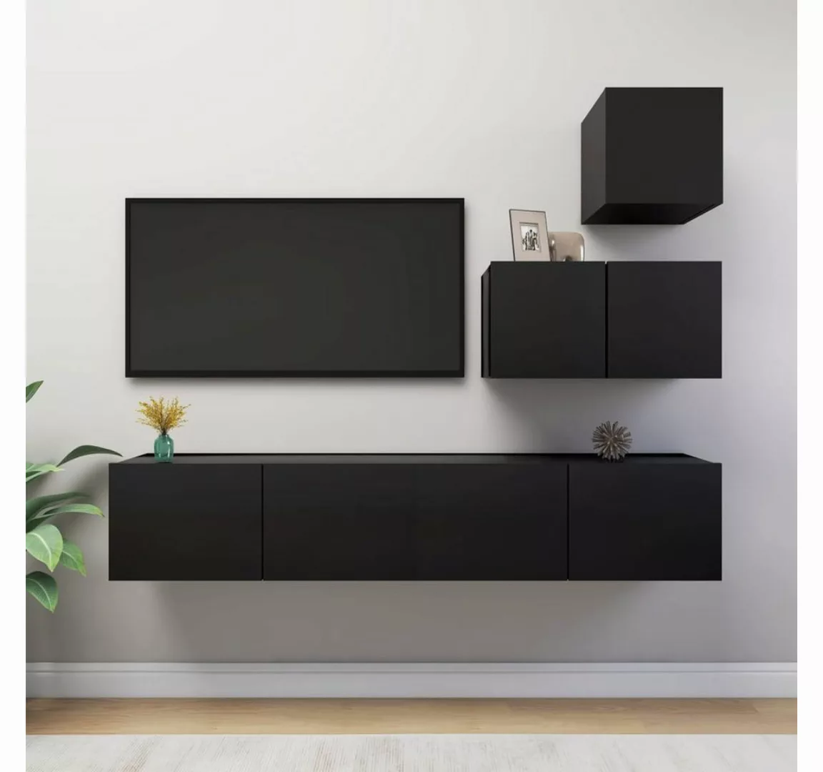 vidaXL TV-Schrank 4-tlg TV-Schrank-Set Schwarz Spanplatte TV-Konsole für Fe günstig online kaufen