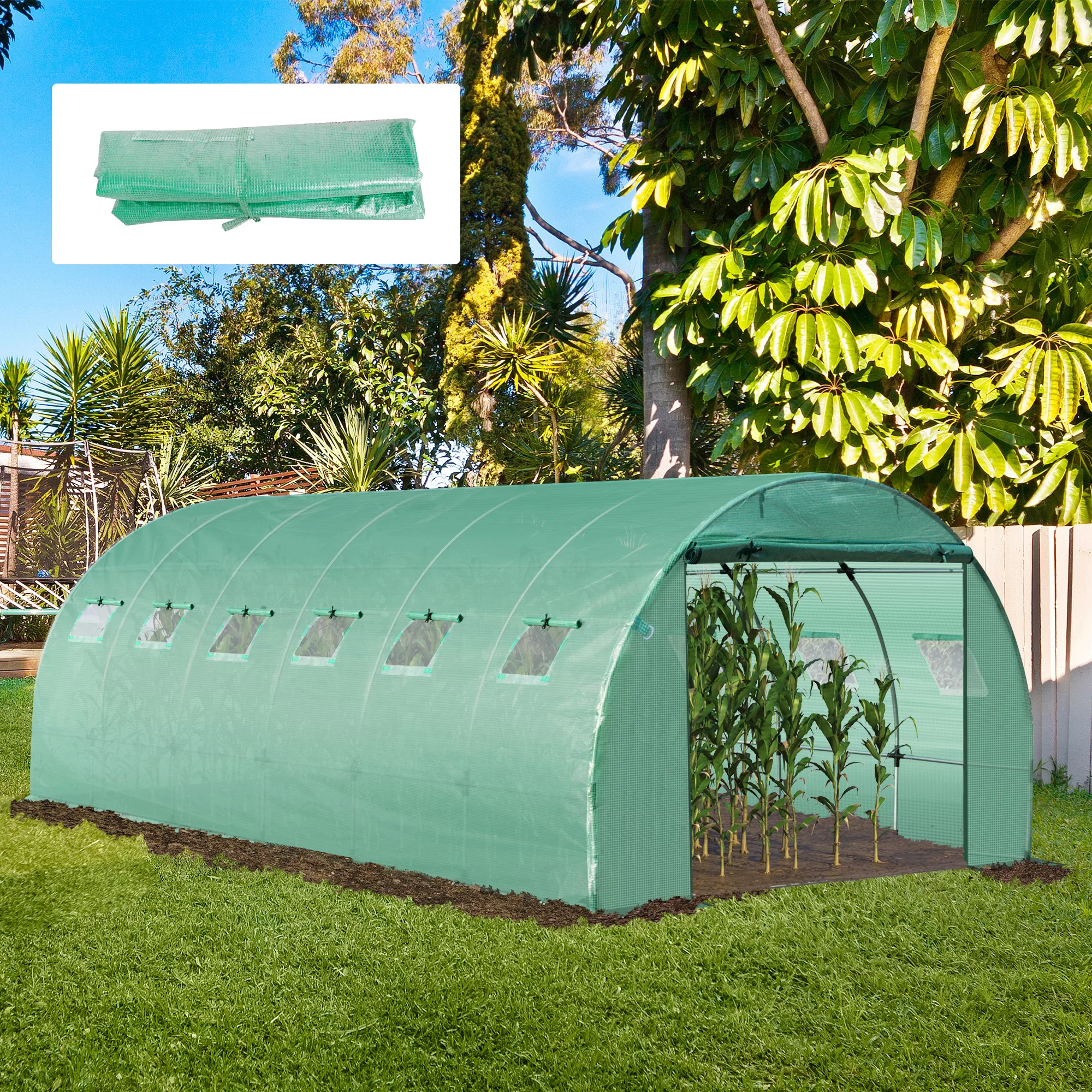 Outsunny Polyethylenfolie 6x3x2m, Ersatzfolie mit 12 Fenstern, für Gartentu günstig online kaufen