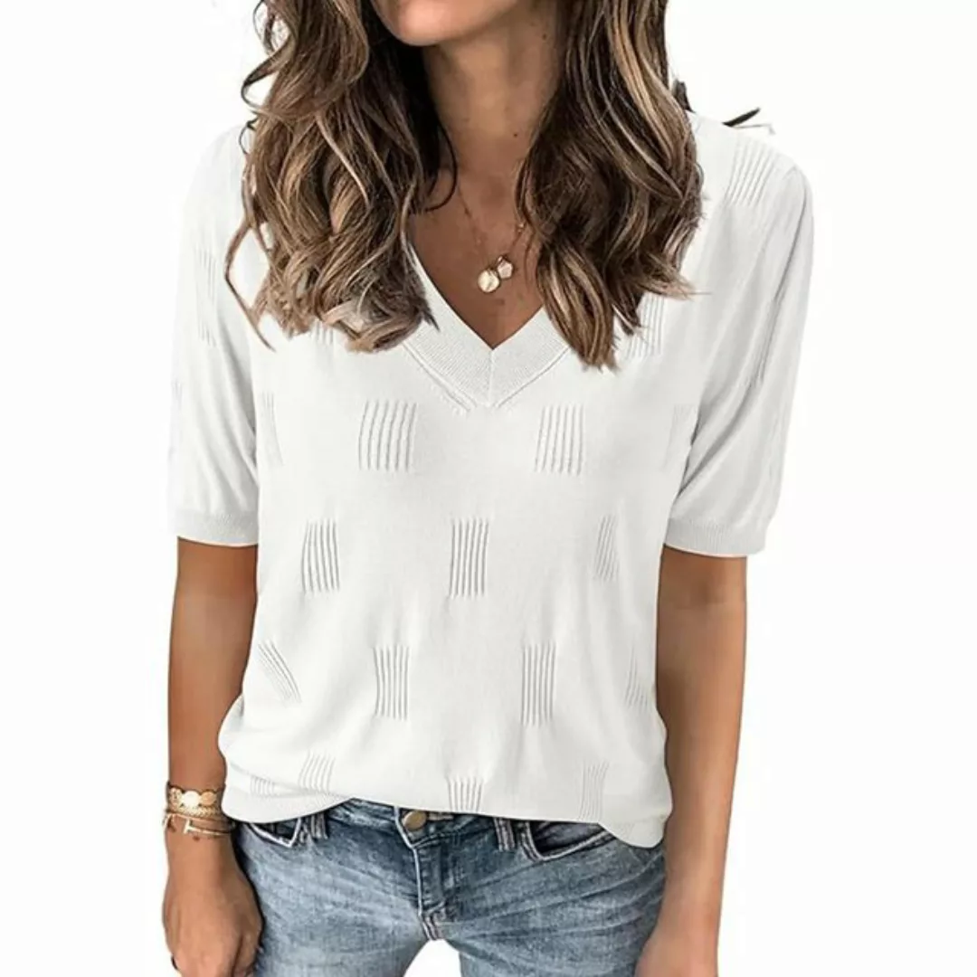 Candyse T-Shirt Damen-T-Shirt V-Ausschnitt Kurzarm-Strick Sommer Sommer Frü günstig online kaufen