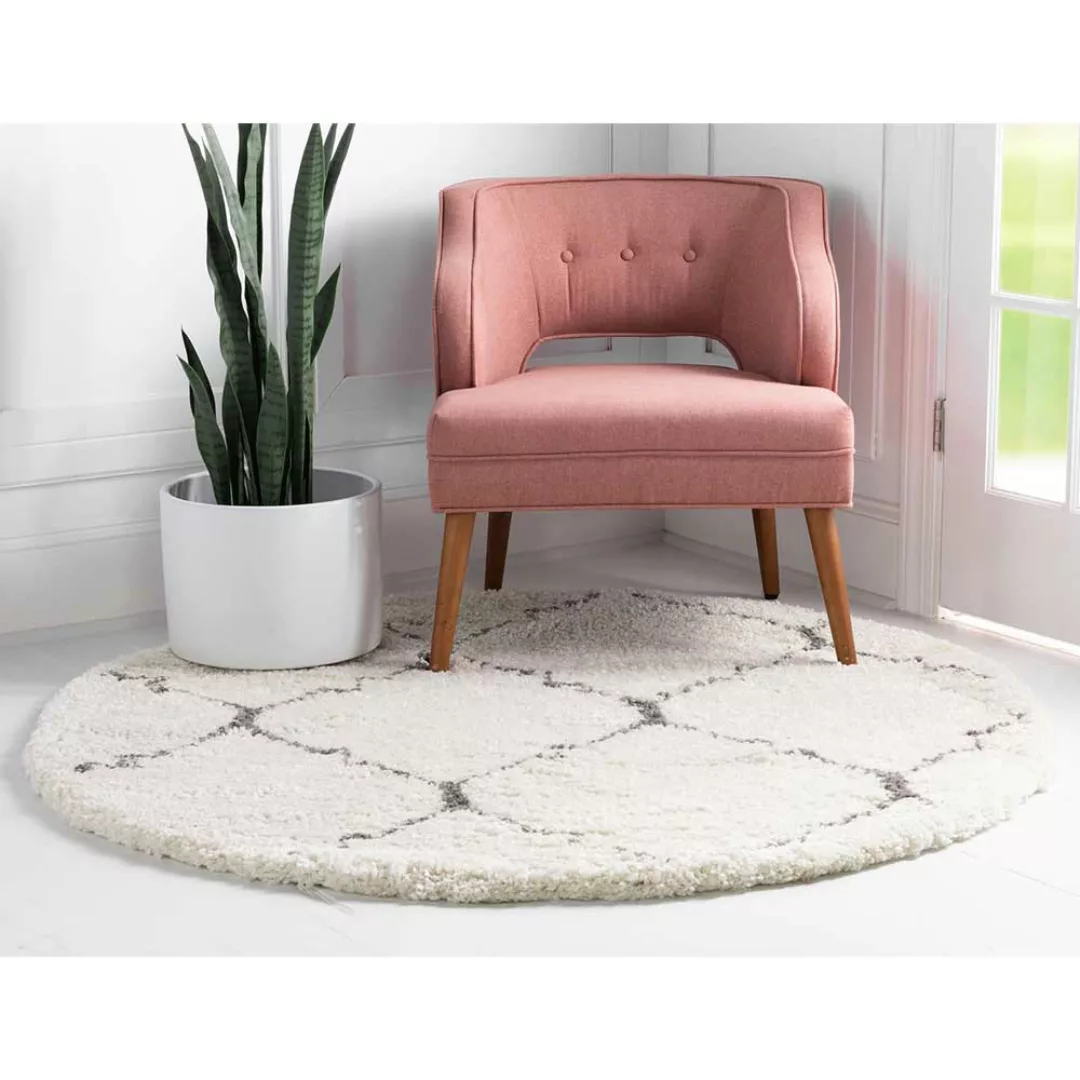 Shaggy Langflor Teppich rund im Skandi Design Cremefarben und Grau günstig online kaufen