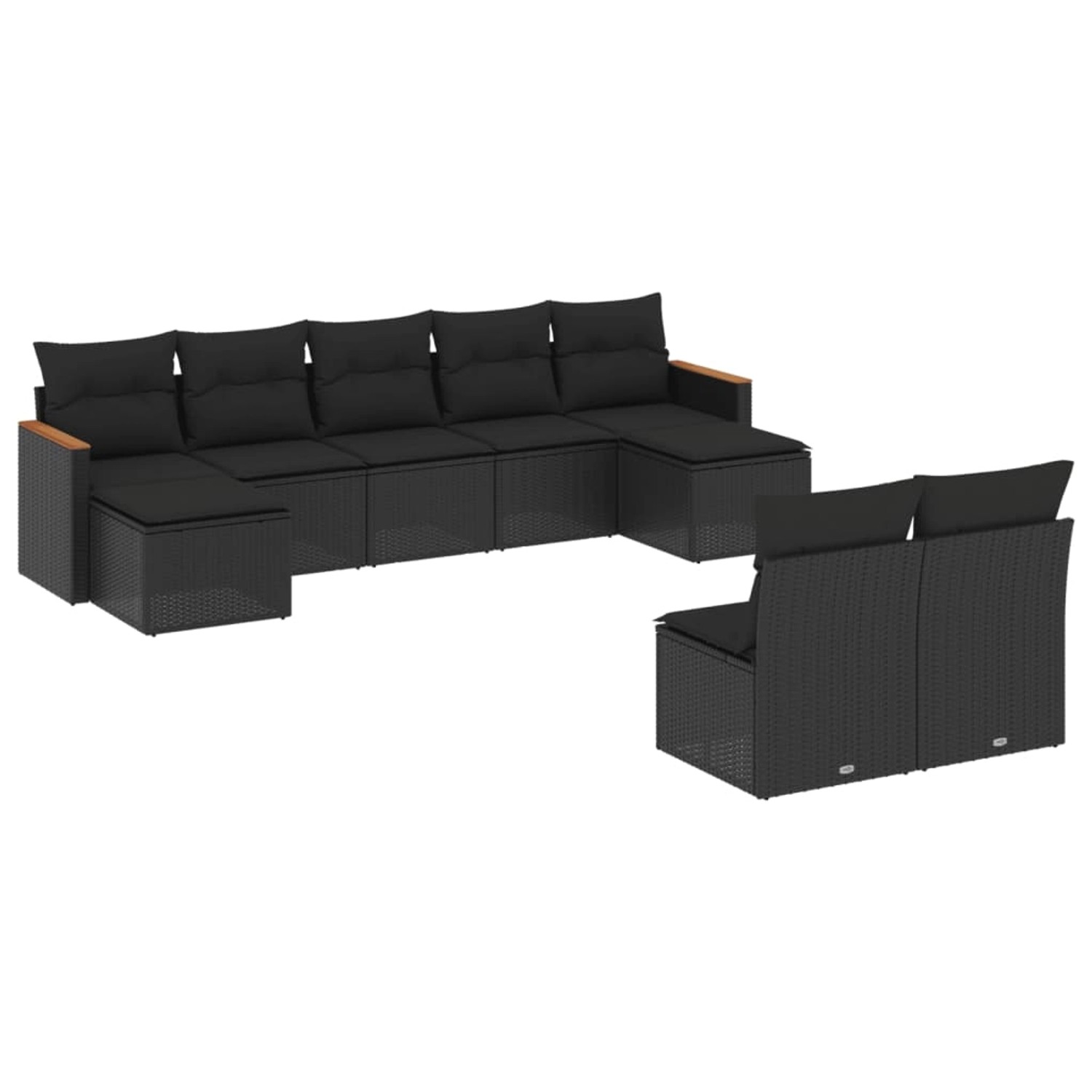 vidaXL 9-Tlg Garten-Sofagarnitur mit Kissen Schwarz Poly Rattan 3226370 günstig online kaufen