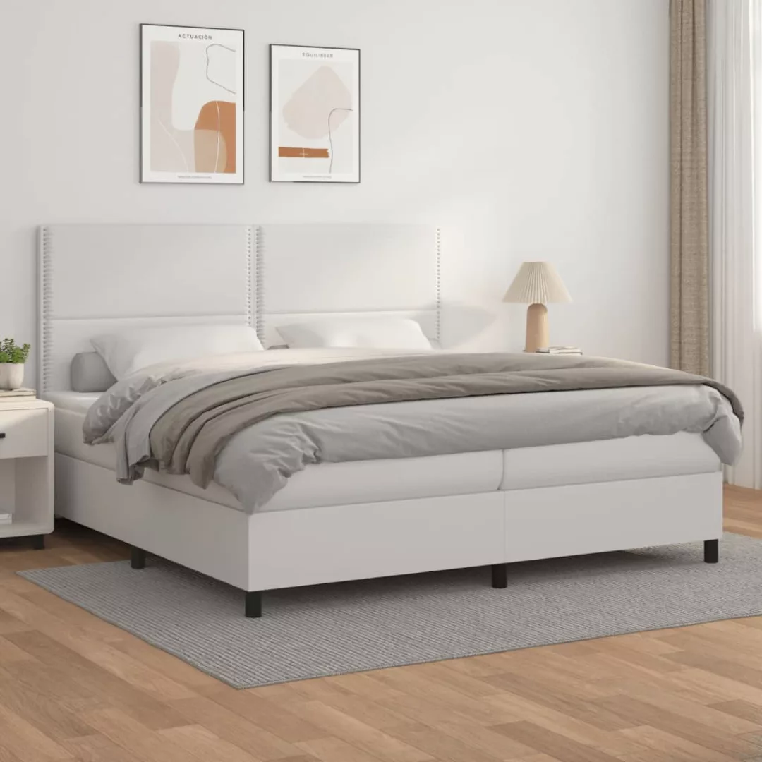 vidaXL Bettgestell Boxspringbett mit Matratze Weiß 200x200 cm Kunstleder Be günstig online kaufen