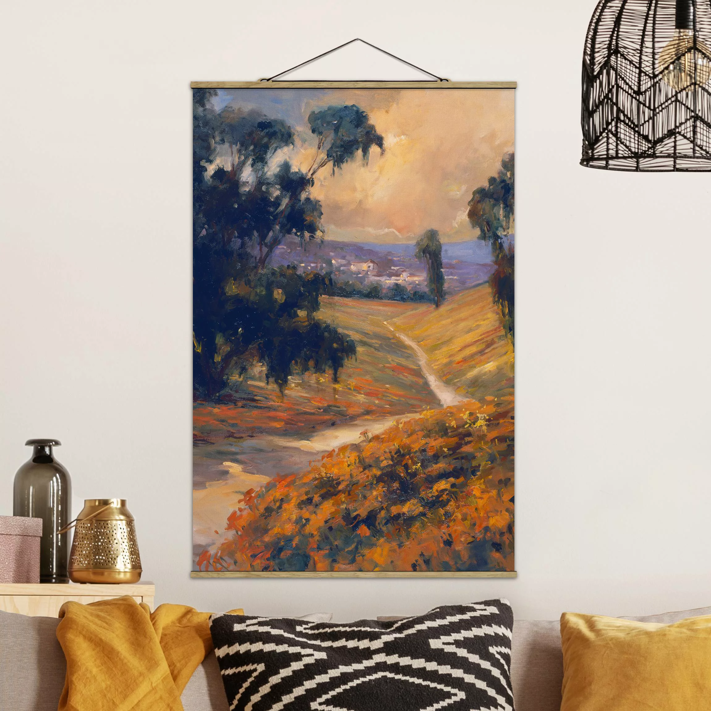 Stoffbild Kunstdruck mit Posterleisten - Hochformat Landschaft am Nachmitta günstig online kaufen