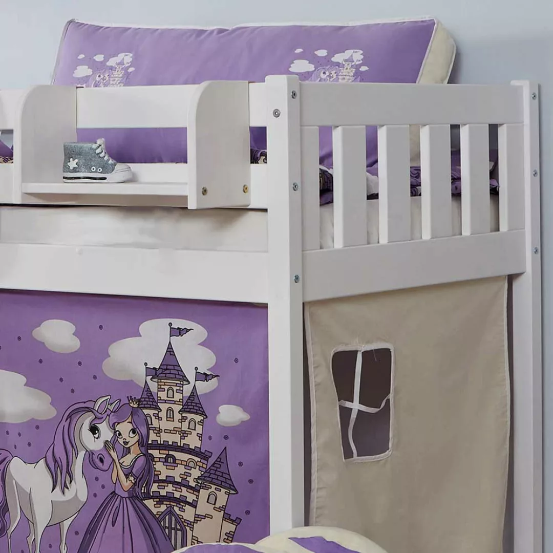 Kinder Halbhochbett mit Rutsche und Vorhang Prinzessin Design günstig online kaufen