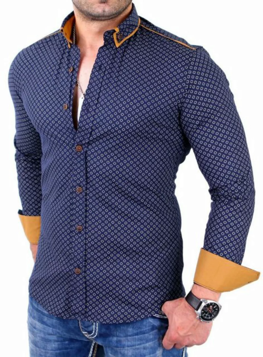 Reslad Langarmhemd Reslad Herren Hemd Glencheck Button-Down-Kragen Popeline günstig online kaufen