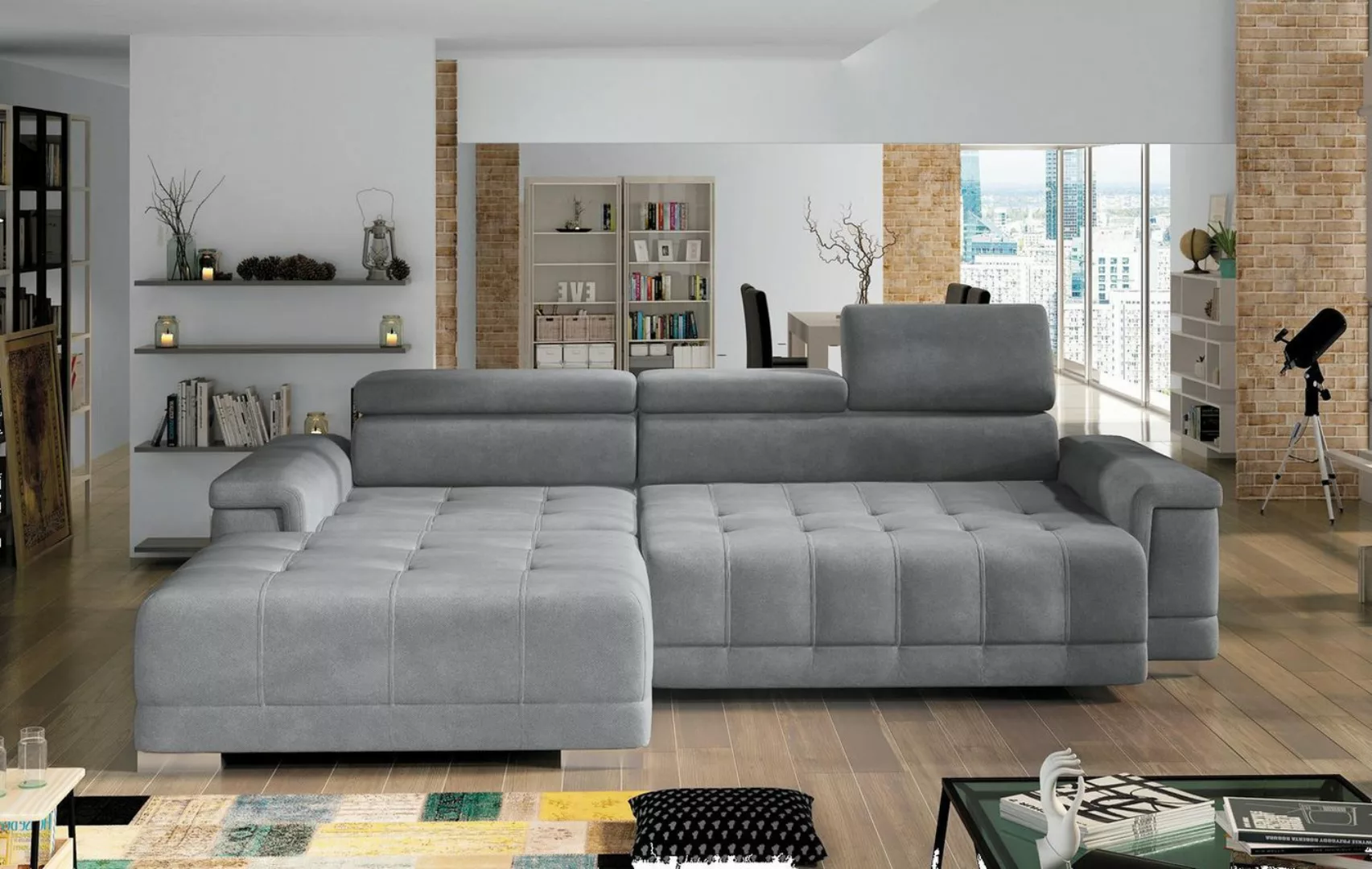 Xlmoebel Ecksofa L-förmiges Ecksofa in modernem grauem Stoff mit Bettfunkti günstig online kaufen