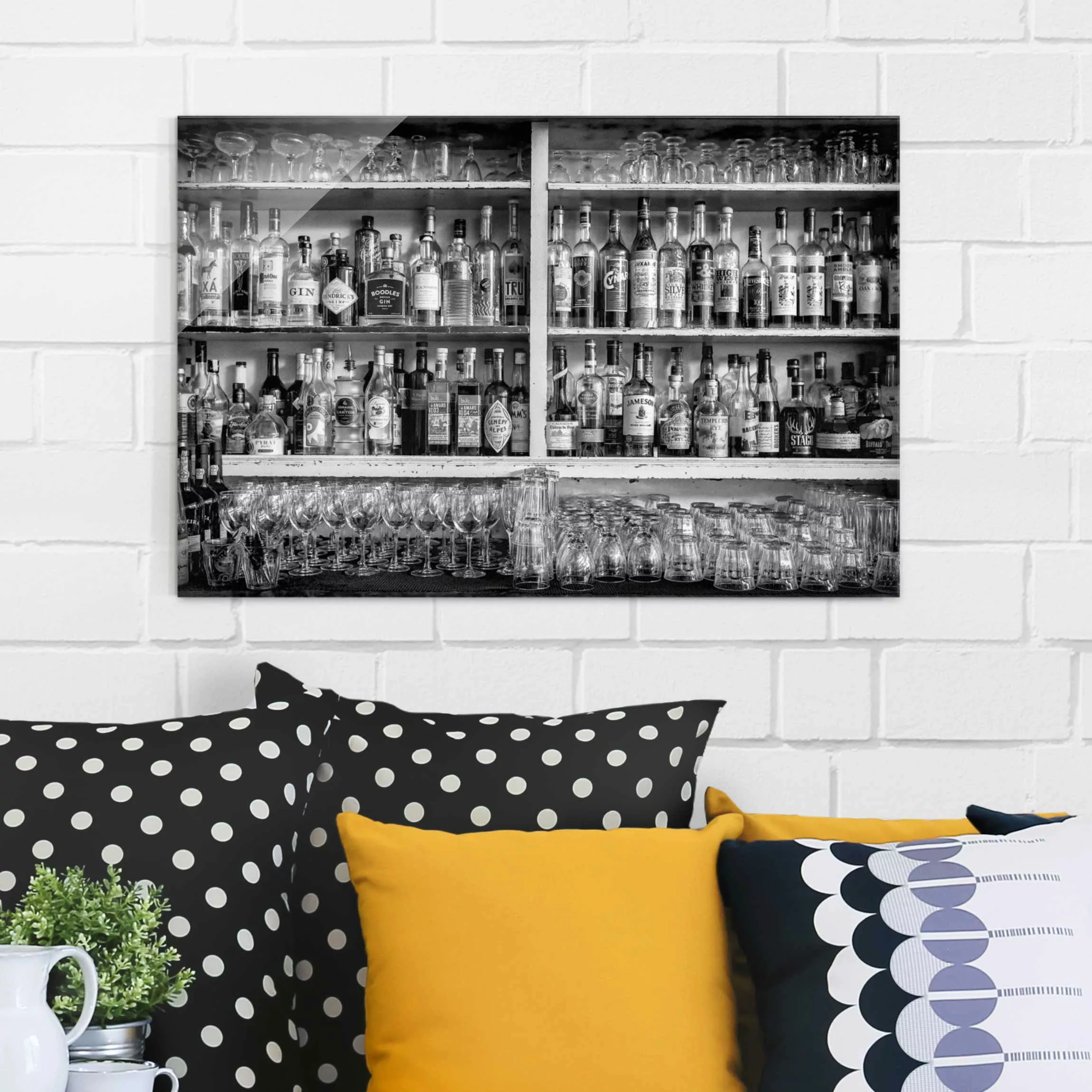 Glasbild Schwarz-Weiß - Querformat Bar Schwarz Weiß günstig online kaufen