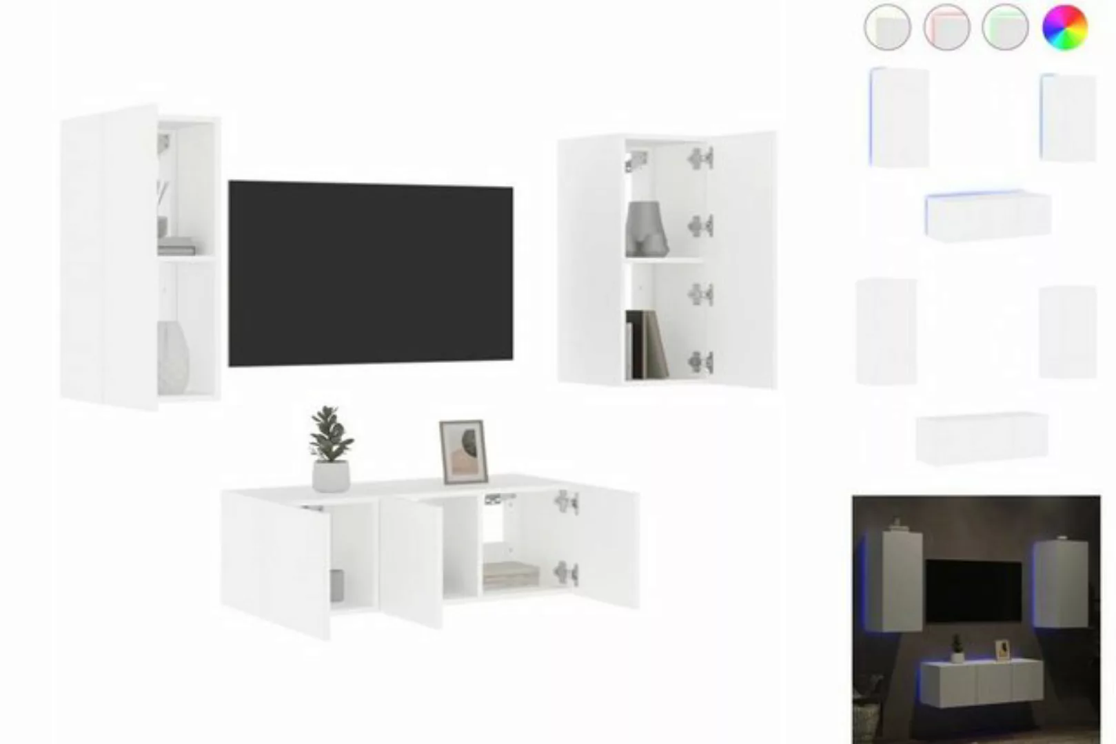 vidaXL TV-Schrank 4-tlg Wohnwand mit LED-Beleuchtung Weiß Spanplatte günstig online kaufen