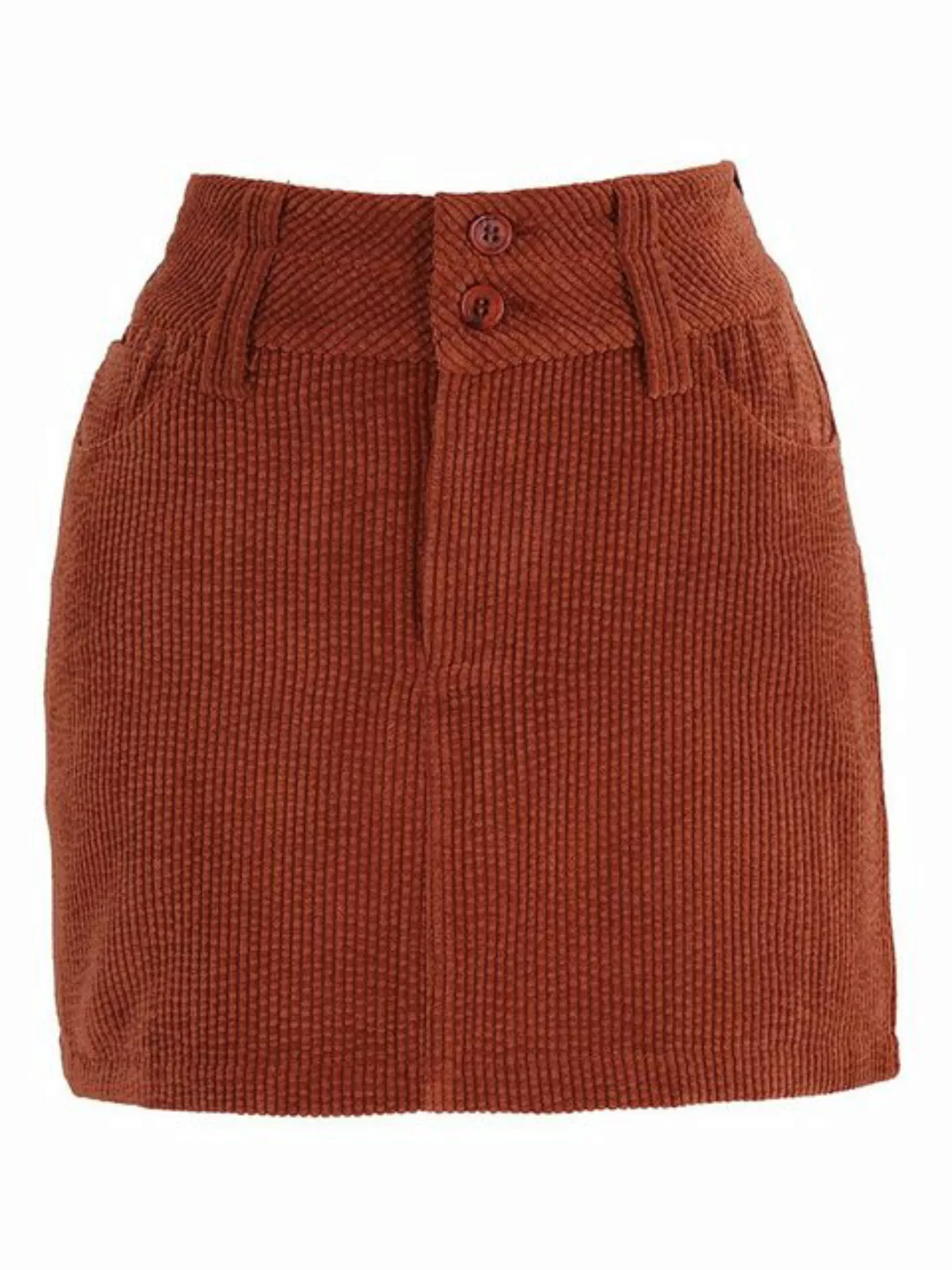 Freshlions A-Linien-Rock Freshlions Corduroy Side Slit Mini Skirt rost L günstig online kaufen