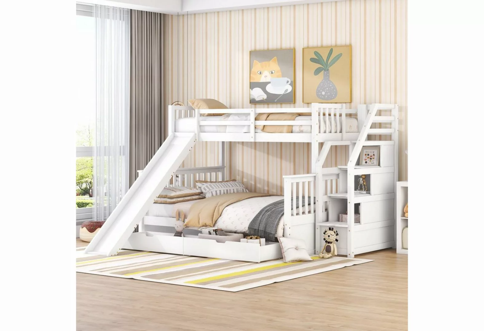 WISHDOR Einzelbett 90 x 200 über 140 x 200 Etagenbett Kinderbett Funktionsb günstig online kaufen