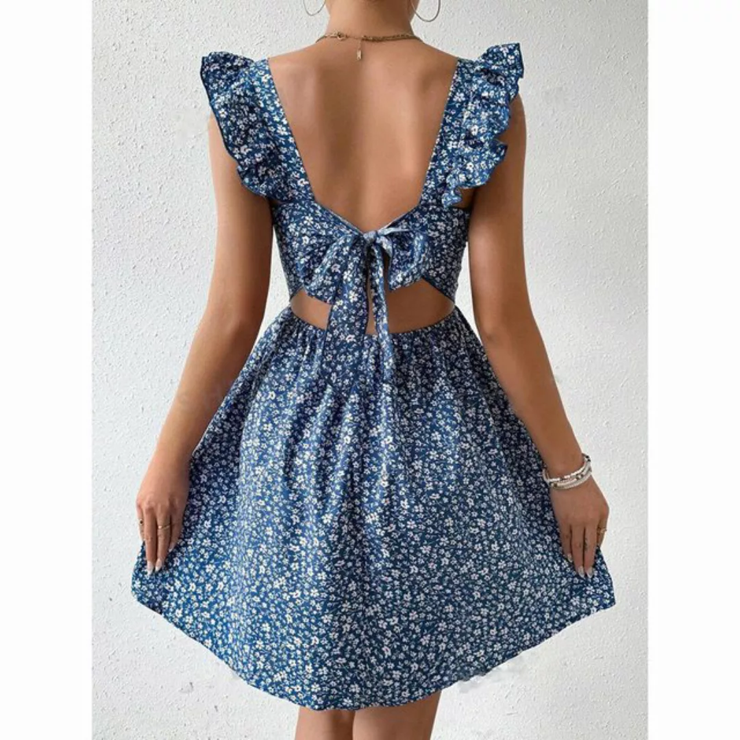 BlauWave Strandkleid Kleider für Damen Blumendruck Raffhalterkleid ärmellos günstig online kaufen