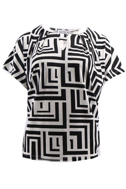 Passioni Print-Shirt Schwarz-weißes T-Shirt mit Kasten Print und Dekolletee günstig online kaufen