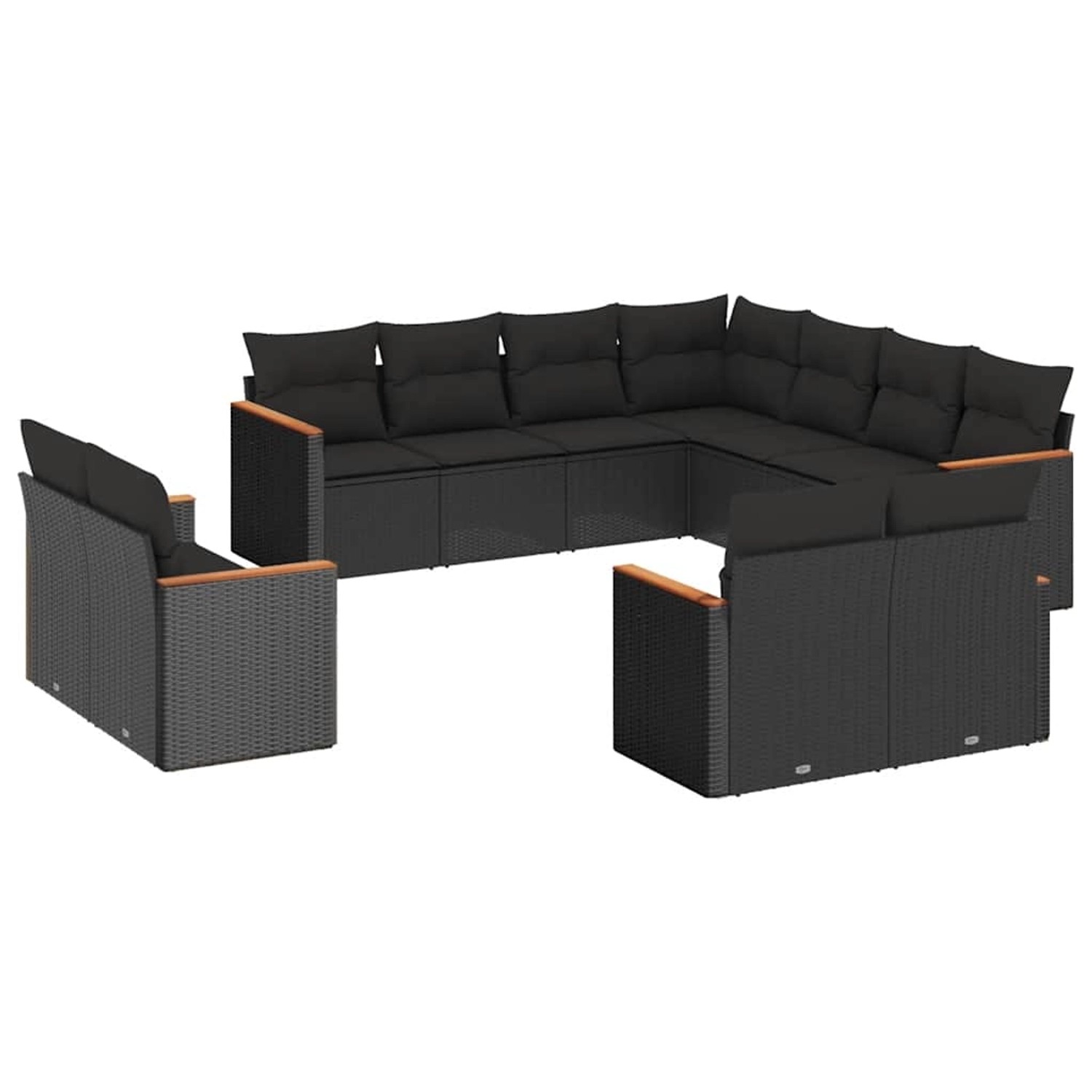 vidaXL 11-Tlg Garten-Sofagarnitur mit Kissen Schwarz Poly Rattan 3226496 günstig online kaufen