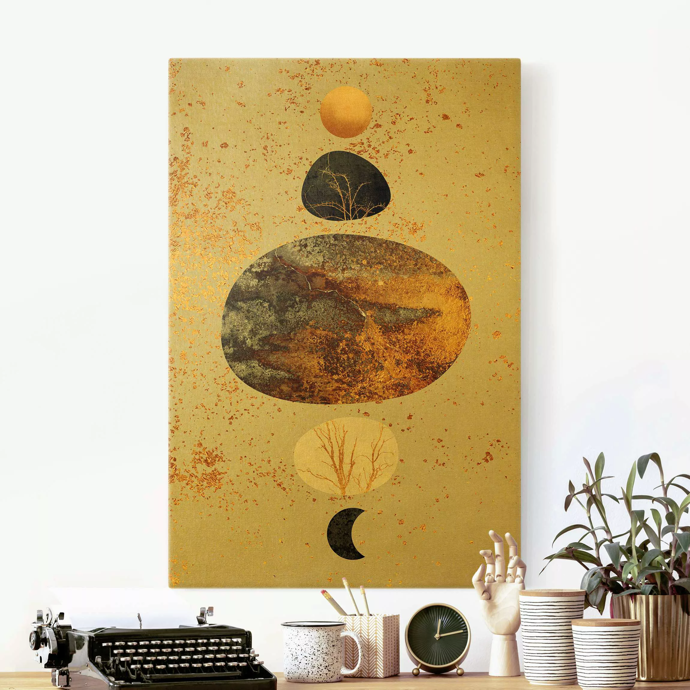 Leinwandbild Gold Sonne und Mond in Goldglanz günstig online kaufen