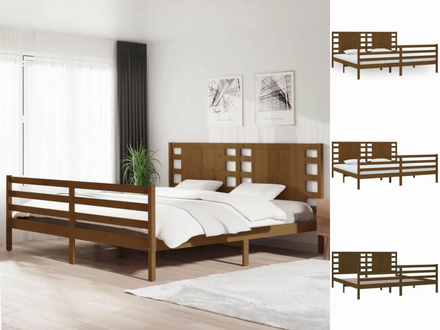 vidaXL Bettgestell Massivholzbett Honigbraun Kiefer 200x200 cm Bett Bettges günstig online kaufen