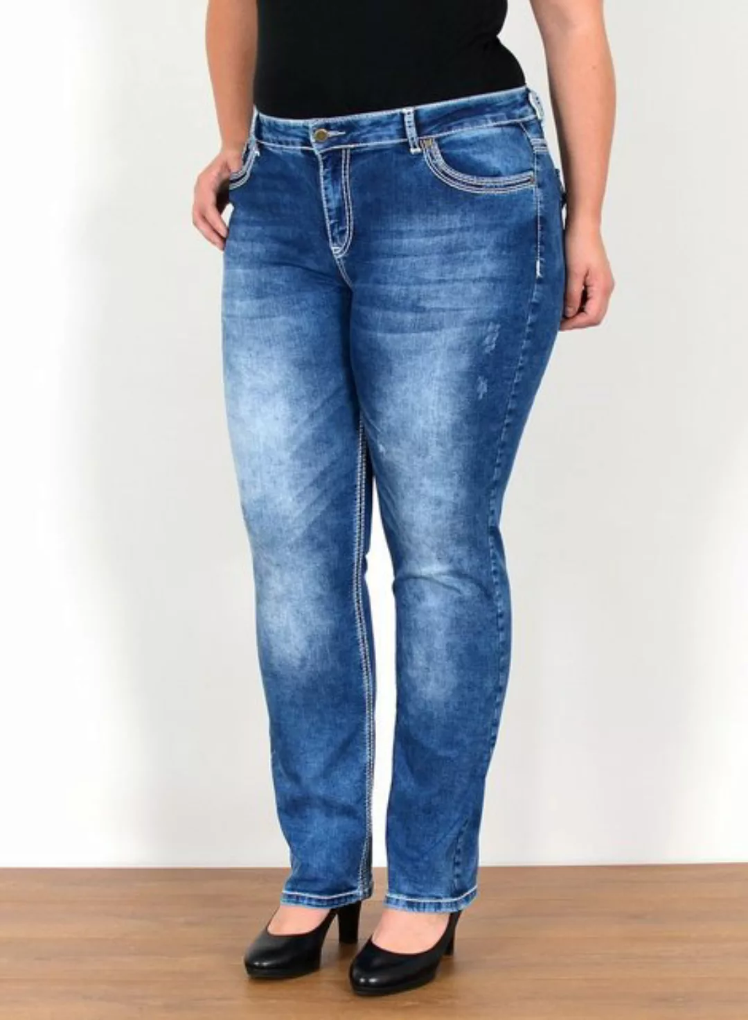 ESRA Straight-Jeans FG11 Straight Fit Jeans Damen High Waist Hose mit weiße günstig online kaufen
