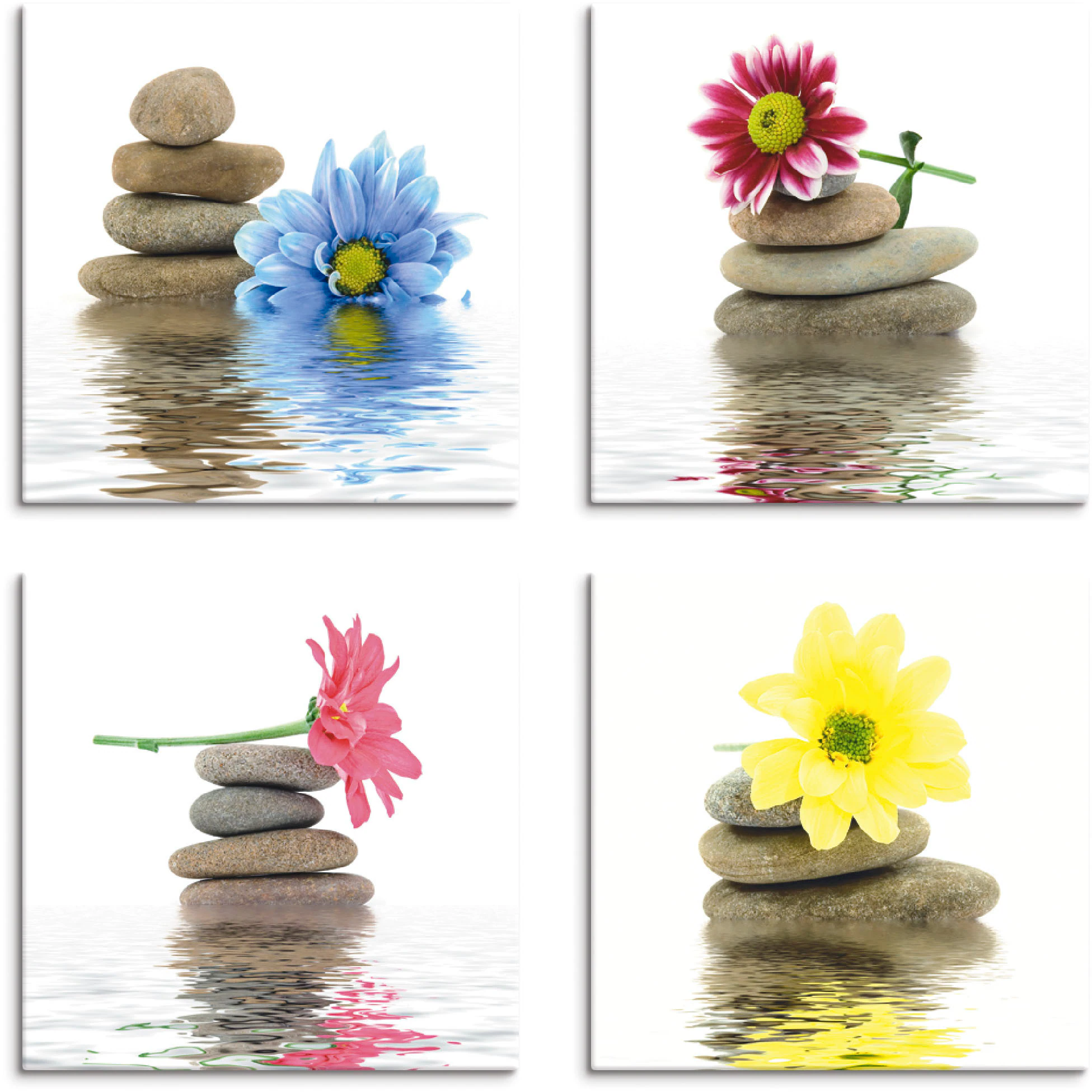 Artland Leinwandbild »Zen Therapie-Steine mit Blumen«, Zen, (4 St.), 4er Se günstig online kaufen