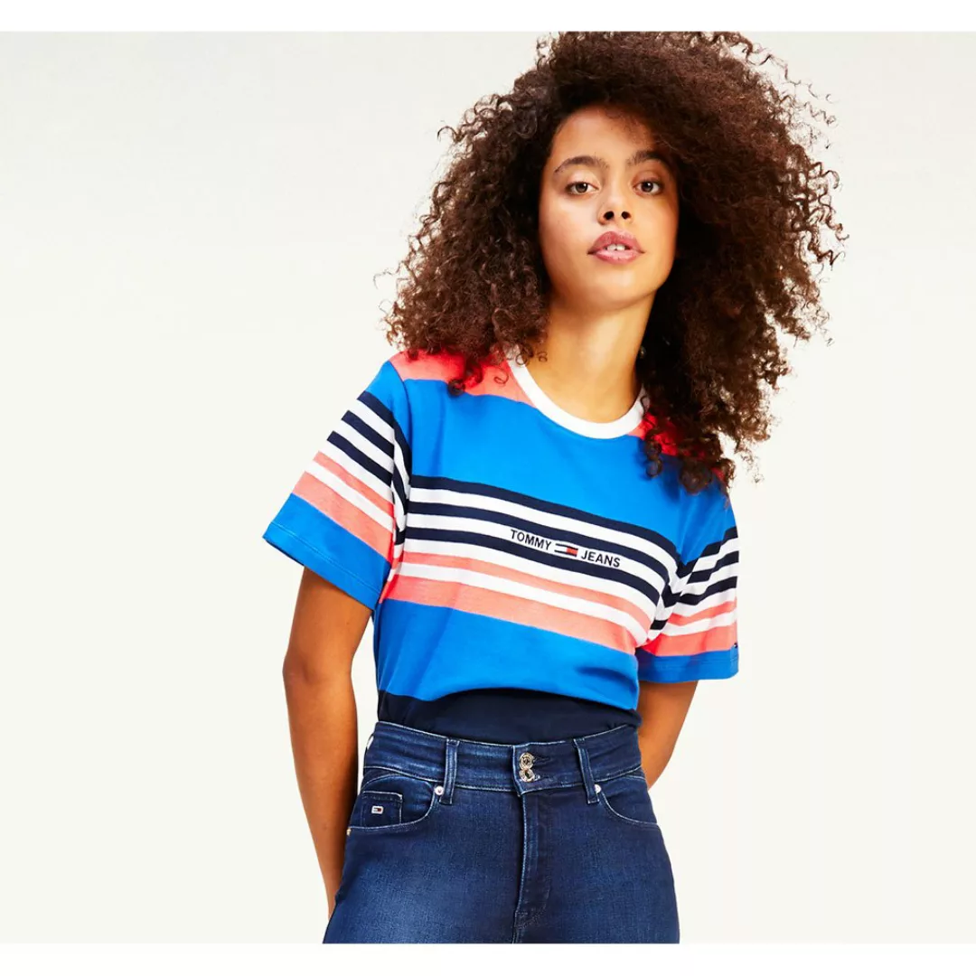 Tommy Jeans Boxy Crop Linear Logo Stripe Kurzärmeliges T-shirt XS Gulfcoast günstig online kaufen