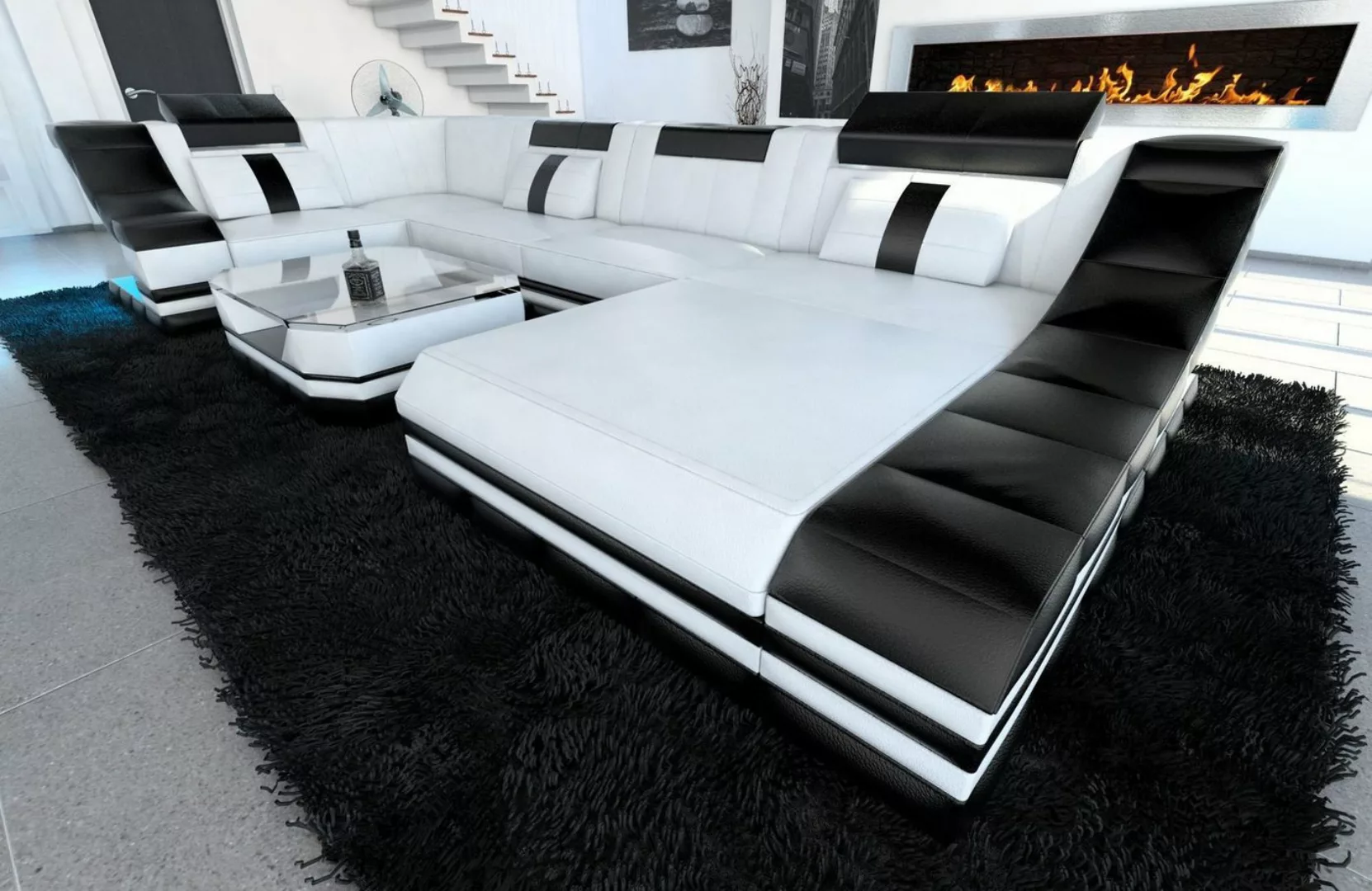 Sofa Dreams Wohnlandschaft Ledersofa Ledercouch Turino U Form Leder Sofa, C günstig online kaufen