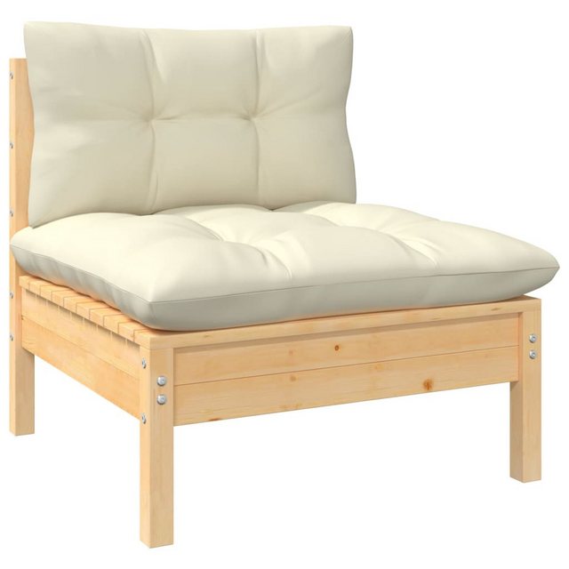 vidaXL Loungesofa 4-Sitzer-Gartensofa mit Creme Kissen Massivholz Kiefer, 1 günstig online kaufen