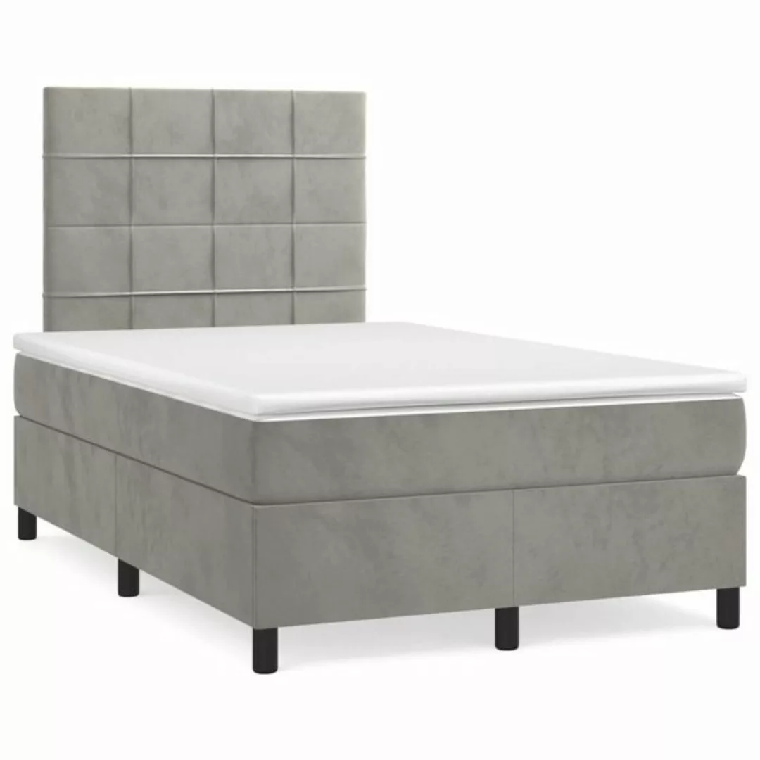 furnicato Bett Boxspringbett mit Matratze Hellgrau 120x200 cm Samt (1-tlg) günstig online kaufen