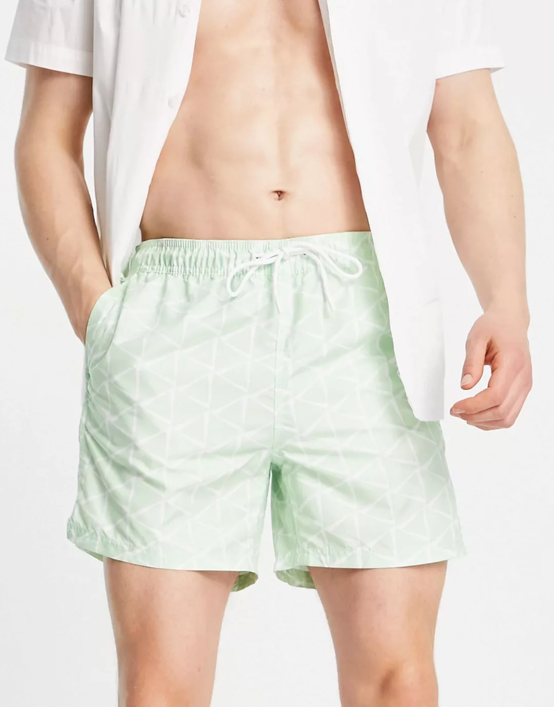 Tom Tailor – Badeshorts mit Print in Minzgrün günstig online kaufen