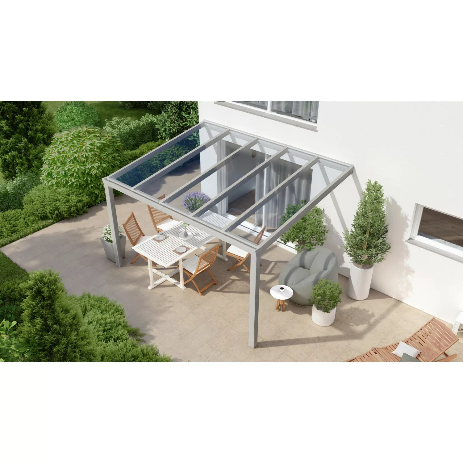 Terrassenüberdachung Professional 400 cm x 300 cm Grau Struktur Glas günstig online kaufen