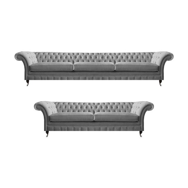 JVmoebel Chesterfield-Sofa Luxus Grau Designer Sofas Komplett 2tlg Wohnzimm günstig online kaufen